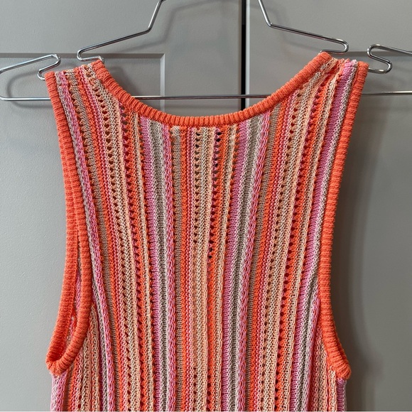 White + Warren Orange Colorful Mercerized Crochet Knit Cotton Tank Top Fringe XS - Picture 5 of 6